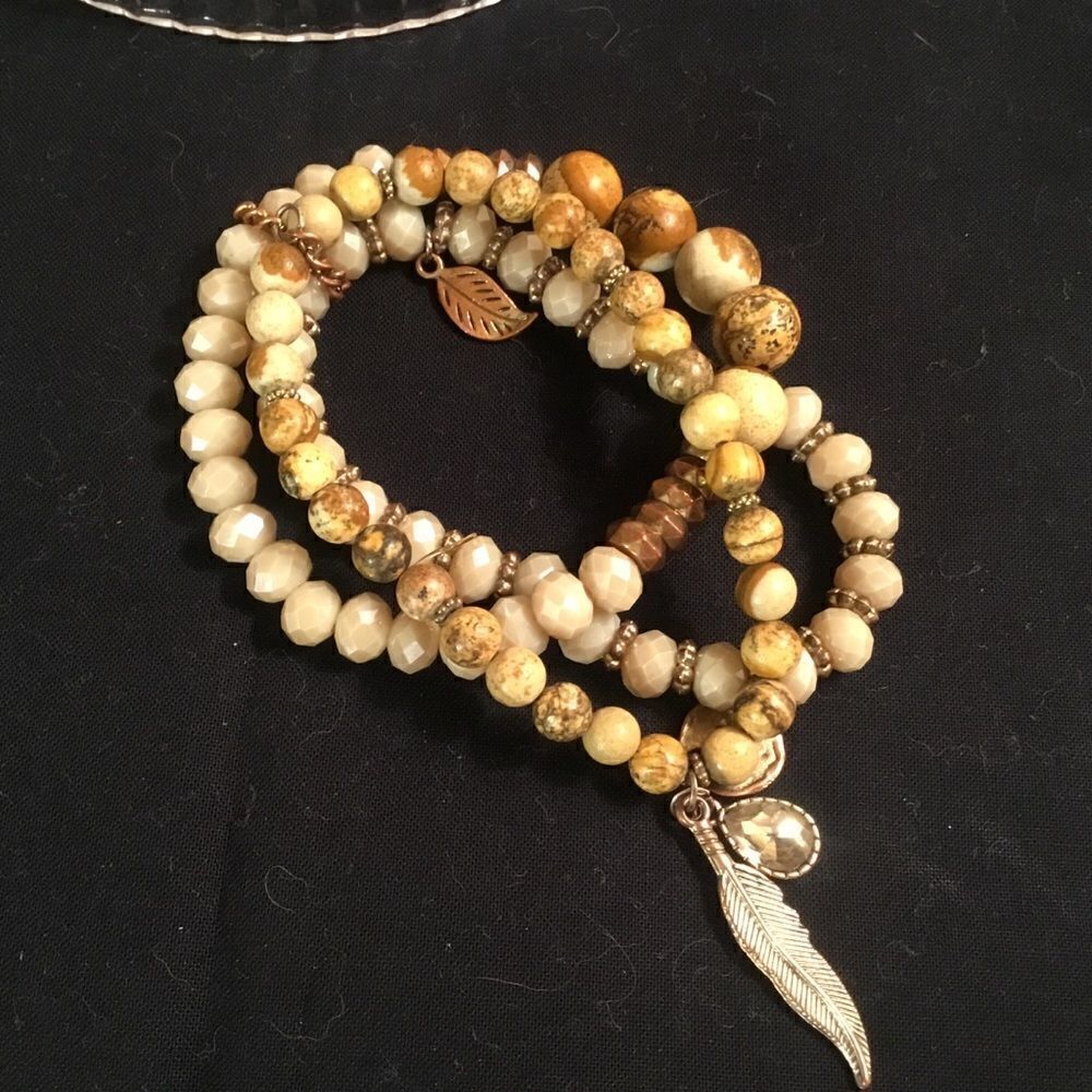 Three Strand Copper & White Stretch Bracelet - Picture 4 of 5